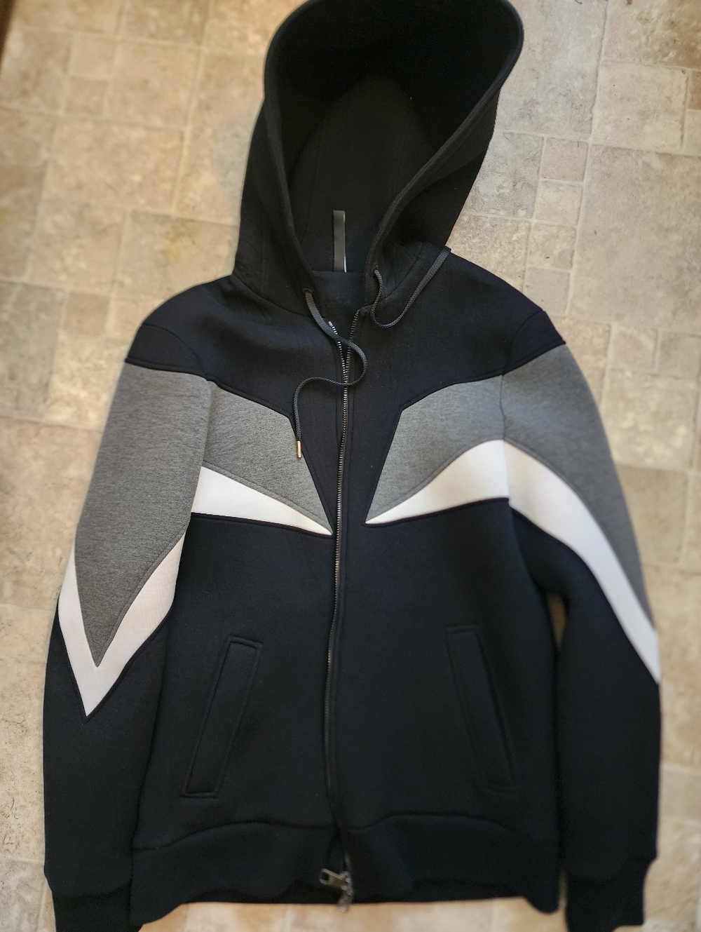 NEIL BARRETT MODERNIST NEOPRENE HOODIE SMALL